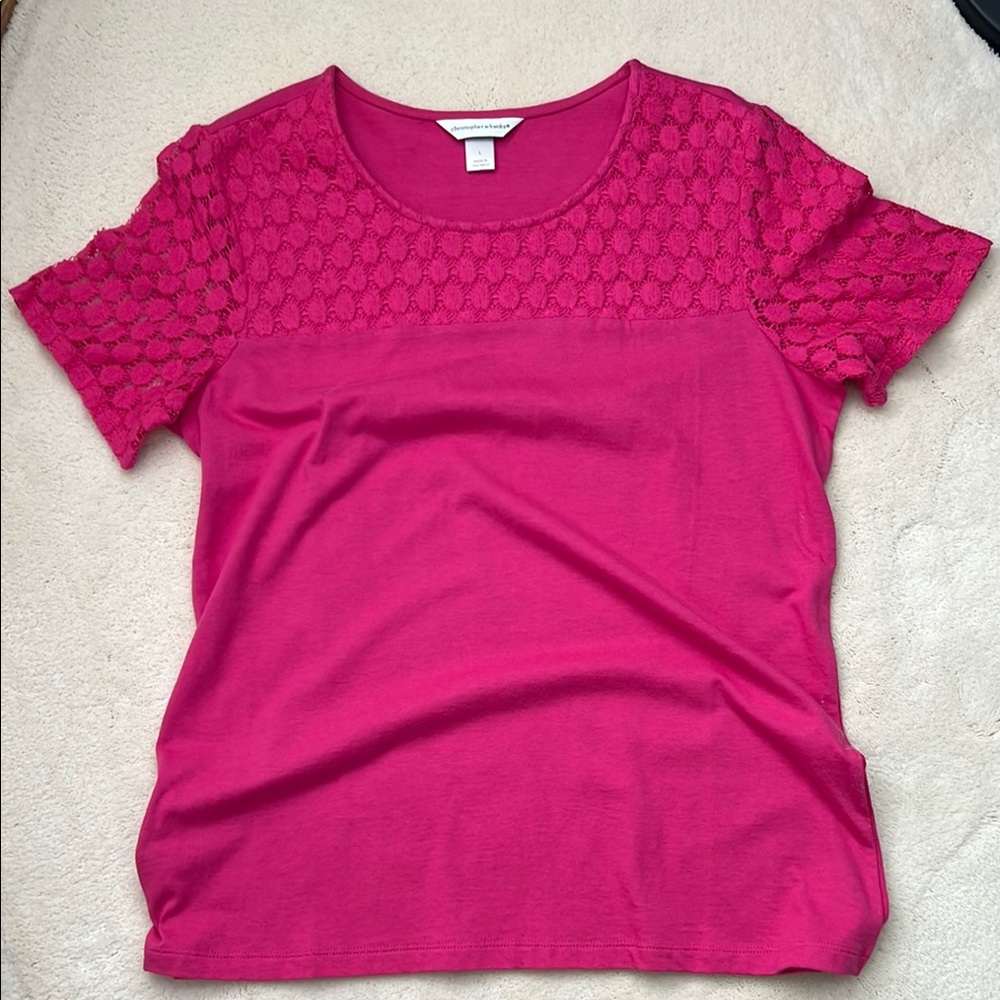 Christopher & Banks Fuchsia Lace Short Sleeve Top